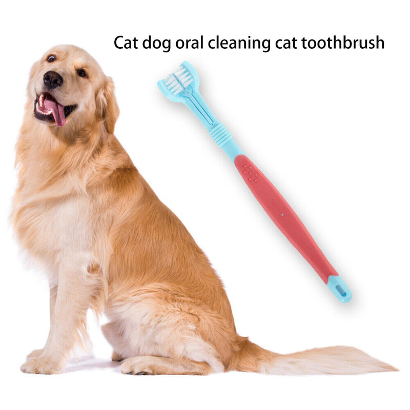 Three Sided Pet Toothbrush Dog Soft Brush Bad Breath Tartar Tool (Blue) Newly