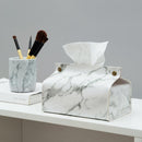 Marble Tissue Box Case Leather Home Car Napkin Paper Towel Container (White