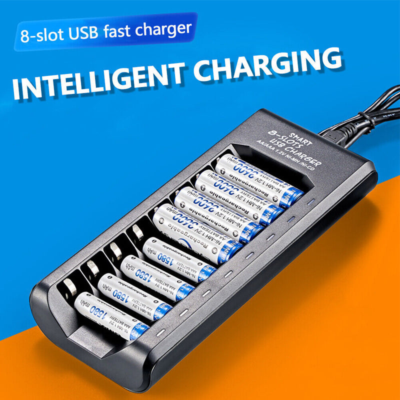 1.2V 8 Slots USB Electric Battery Charger Independent Fast Charging Smart Charge