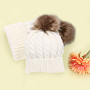 Mom Baby Kid Warm Raccoon Fur Bobble Beanie Cotton Knitted Parent-Child Hat