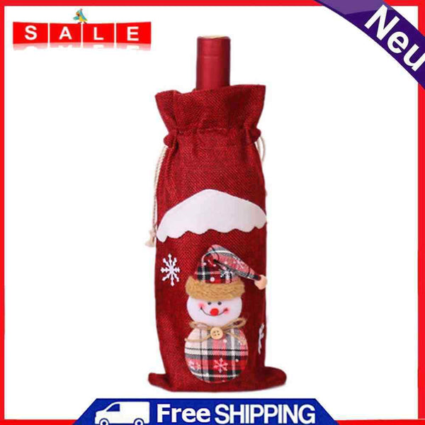 Santa Claus Snowman Elk Red Wine Bottle Cartoon Cover Bags Christmas Table Decor