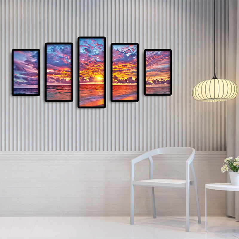 Full Cross Stitch 11CT Cotton Thread DIY 5 Panels Sea Sunset Home Decoration Set