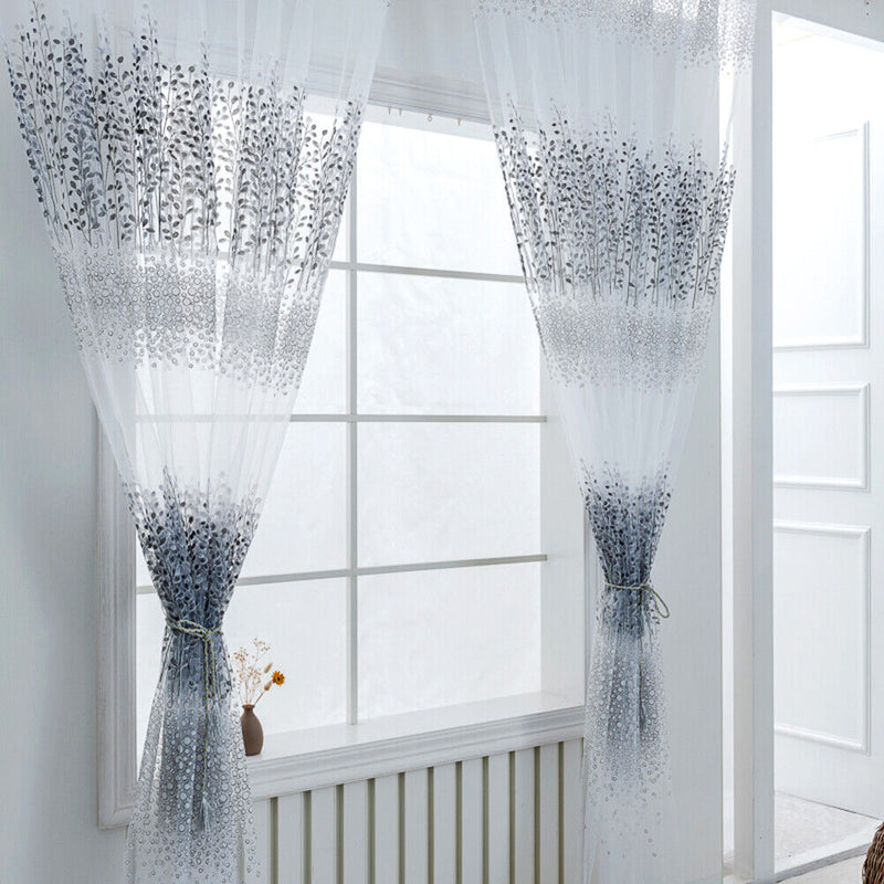 Leaf Print Semi-shading Tulle Curtains Living Room Bedroom Window Screen Drap