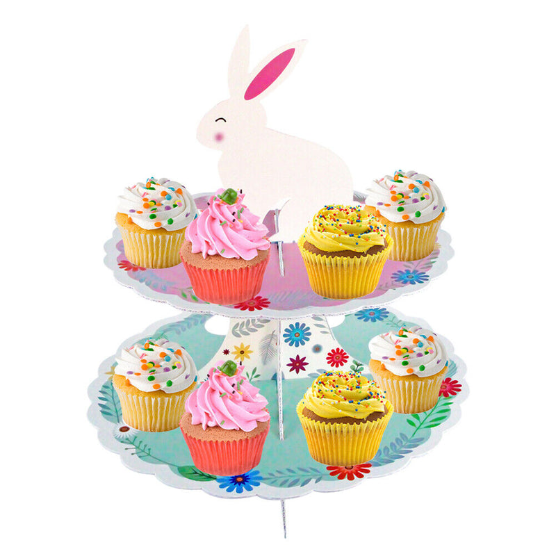 2 Layers Easter Egg Tray Party Dessert Cupcake Display Holder (B Flower)