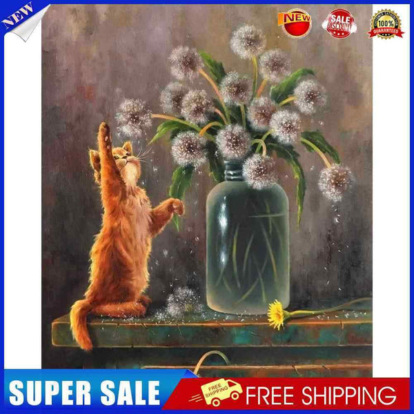 Cat Playing Dandelion Oil Paint By Numbers Kit DIY Acrylic Painting Picture