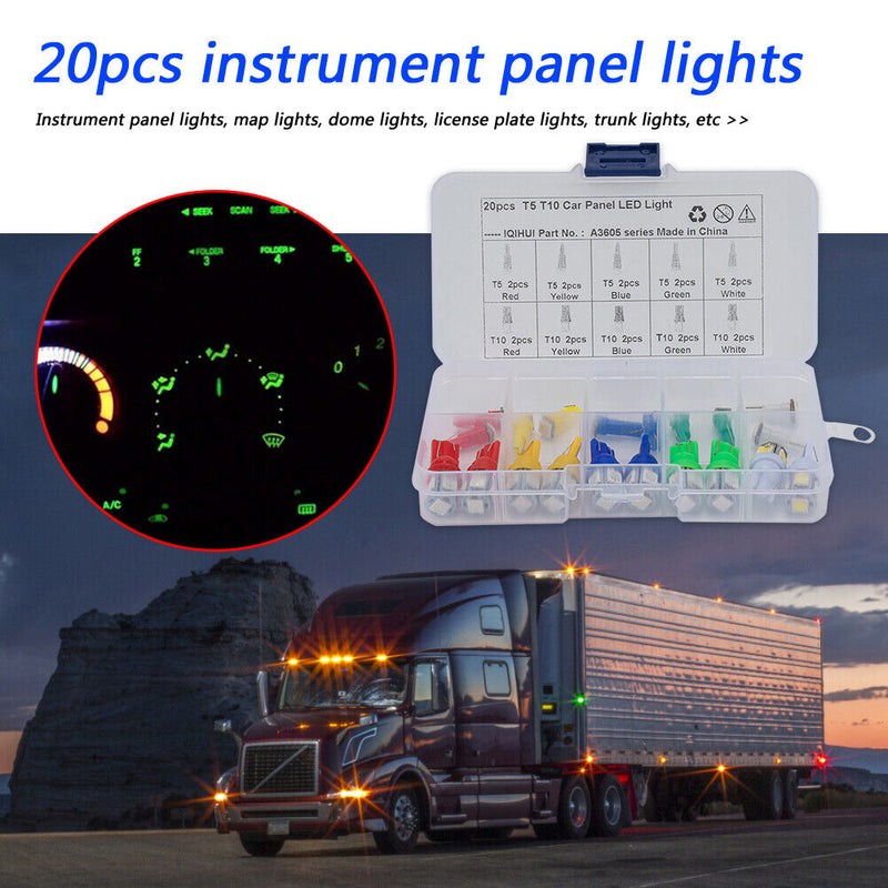 20pcs T5 T10 LED Bulbs Wedge Bulbs for Car Dash Gauge Instrument Cluster Light