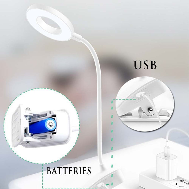White Eye Protection Table Lamp for Bedside LED Ring Shape Clip On Table Light