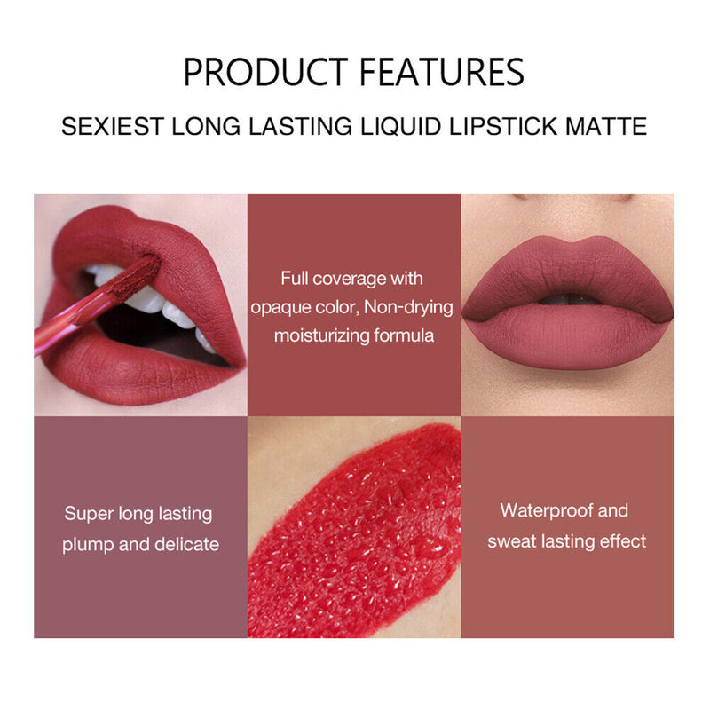 6pcs/set Mat Liquid Lipstick Waterproof Long Lasting Professional Lip Gloss