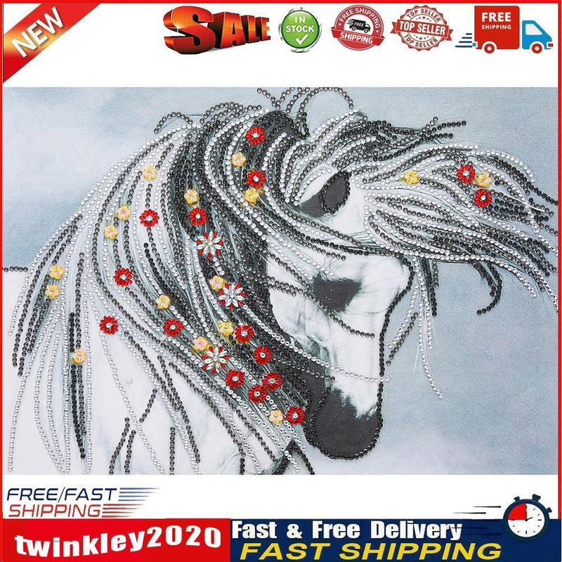 Mosaic Special Shaped DIY 5D White Horse Diamond Painting Drawing Wall Kit Newly