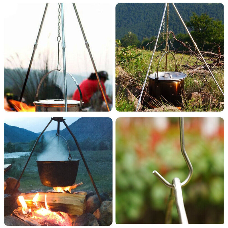 Camping Triangular Hanging Pot Bracket BBQ Rack Branch Picnic Ring Hook Set
