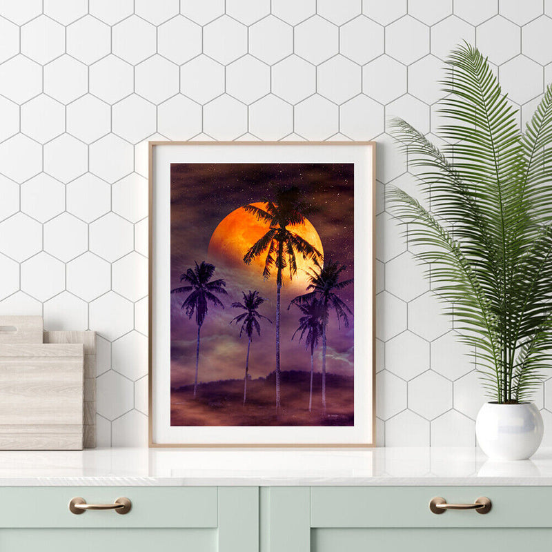 Mosaic 5D Diamond Full Painting DIY Drill Moonlight Sand Beach Round Kit