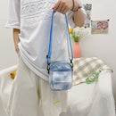 Women Canvas Tie Dyeing Messenger Bag Zipper Small Handbag (Light Blue)