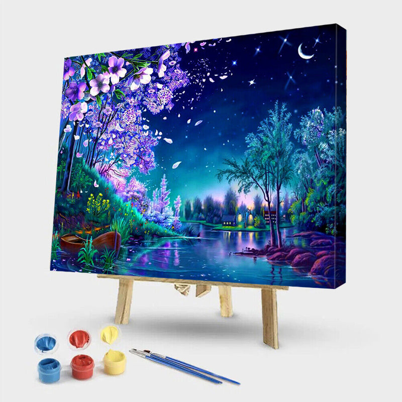 Painting By Numbers Kit DIY Night Scene Hand Painted Canvas Oil Art Picture