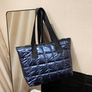 Women Nylon Cotton Padded Quilted Handbag Large Top-handle Bag (Blue)