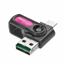 2 in 1 USB OTG Card Reader Micro USB OTG TF SD Card Reader Adapter (Pink)
