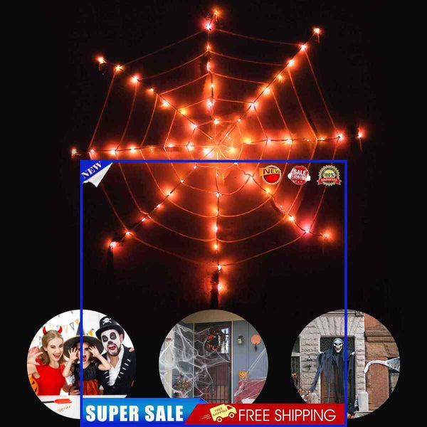 #A Halloween Spider Web with Lights Reusable LED Soft for Garden Yard Decoration