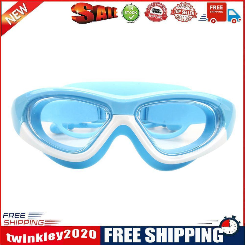 Swimming Glasses Waterproof HD Anti-fog Kids Diving Goggles (Blue White)