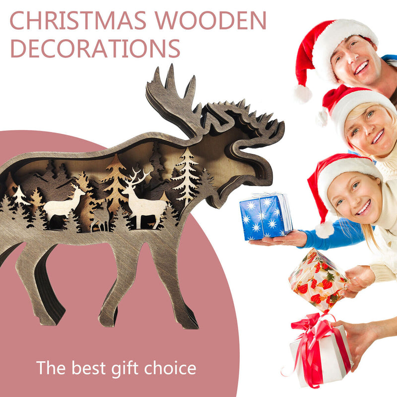 Wooden Ornaments Hollow Multi-Layer Animal Scene Display NO Light (Deer)