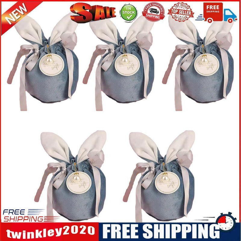Velvet Easter Rabbit Candy Packing Bags Jewelry Organizer Decor (Sky Blue)