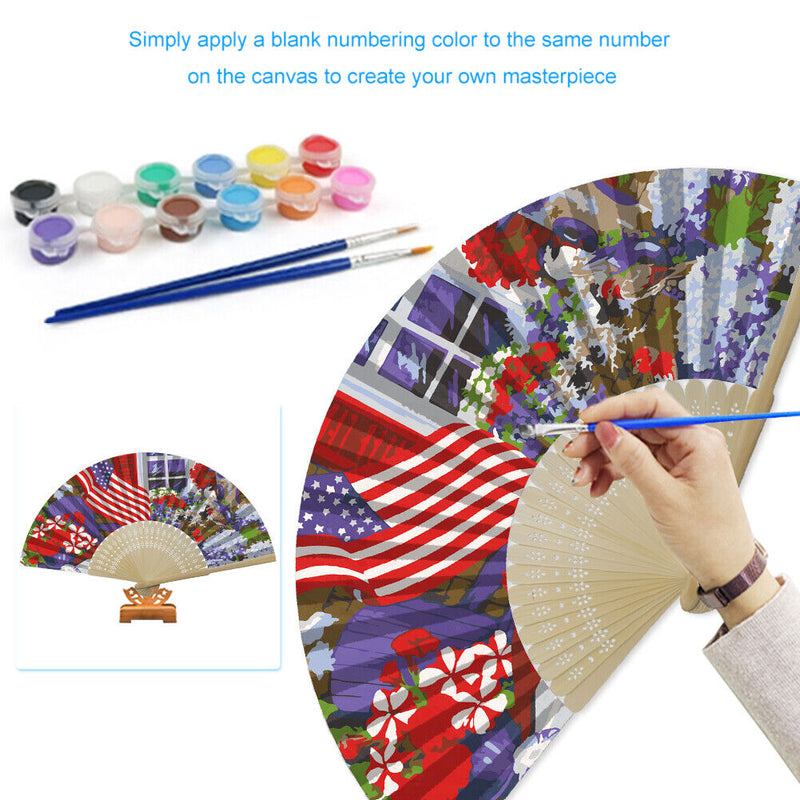 Independence Day Flower Flag Oil Paint Folding Fan By Number DIY Home Decorat