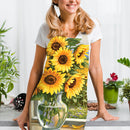 Sunflowers Linen Apron Waterproof Kitchen Cooking Bibs Pinafore (82x68cm)