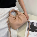Women Retro Pleated Solid Color PU Shoulder Crossbody Bag Handbag (Khaki)