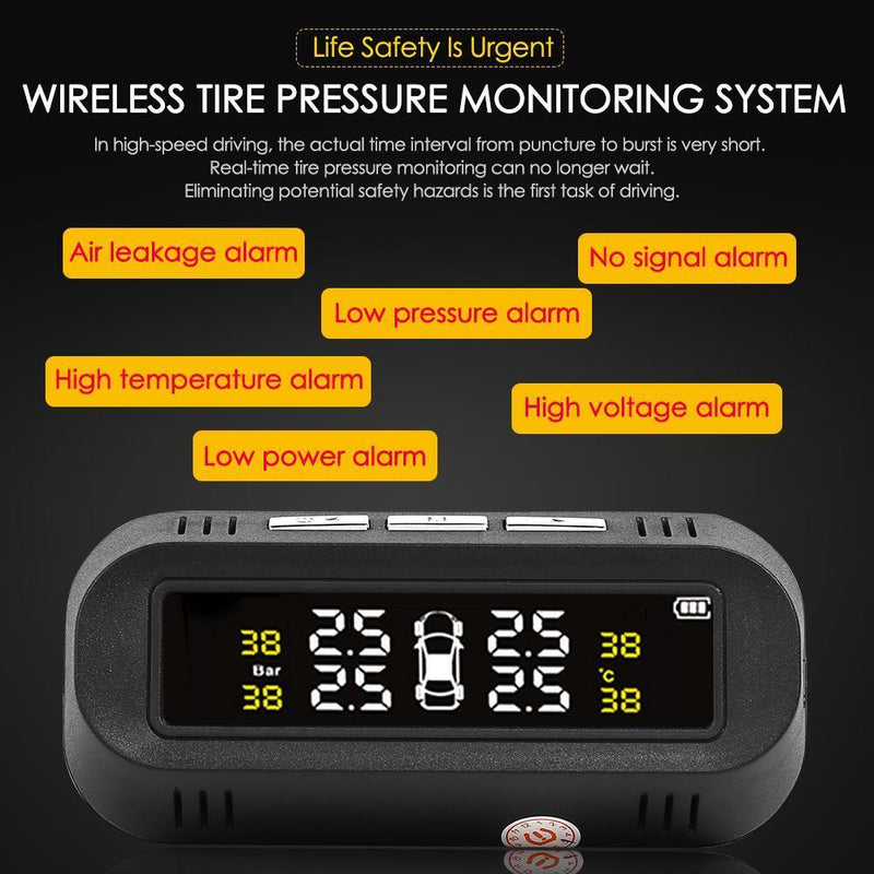 C68 USB + Solar LCD Car TPMS Tire Pressure Warning Monitor System with 4 Sensors
