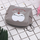 Leather Women Cute Cartoon Emotion Coin Holder Purses Mini Clutch (Grey)