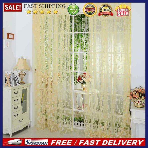 Chic Leaf Type Tulle Door Window Curtain Sheer Scarf Valances (Yellow)