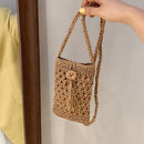 Women Travel Straw Woven Mini Shoulder Crossbody Phone Bag (Light Brown)