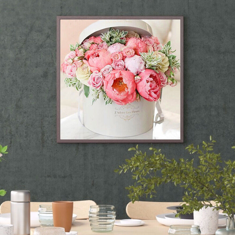 Rhinestone Diamond Painting 5D DIY Pink Flowers Full Round Drill Picture