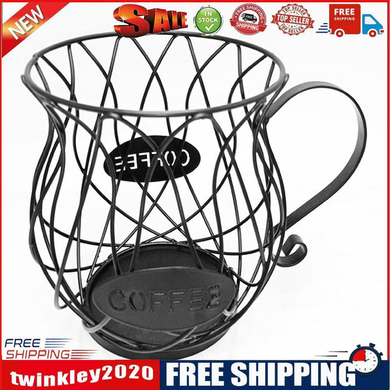 Iron Art Coffee Capsule Storage Basket Cafe Fruit Coffee Pod Holder (Black)