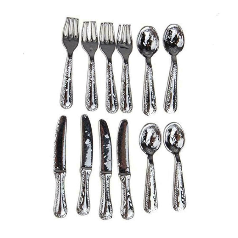 12pcs Puppenhaus Miniatur Edelstahl Besteck Geschirr Gabel-Set I5T8