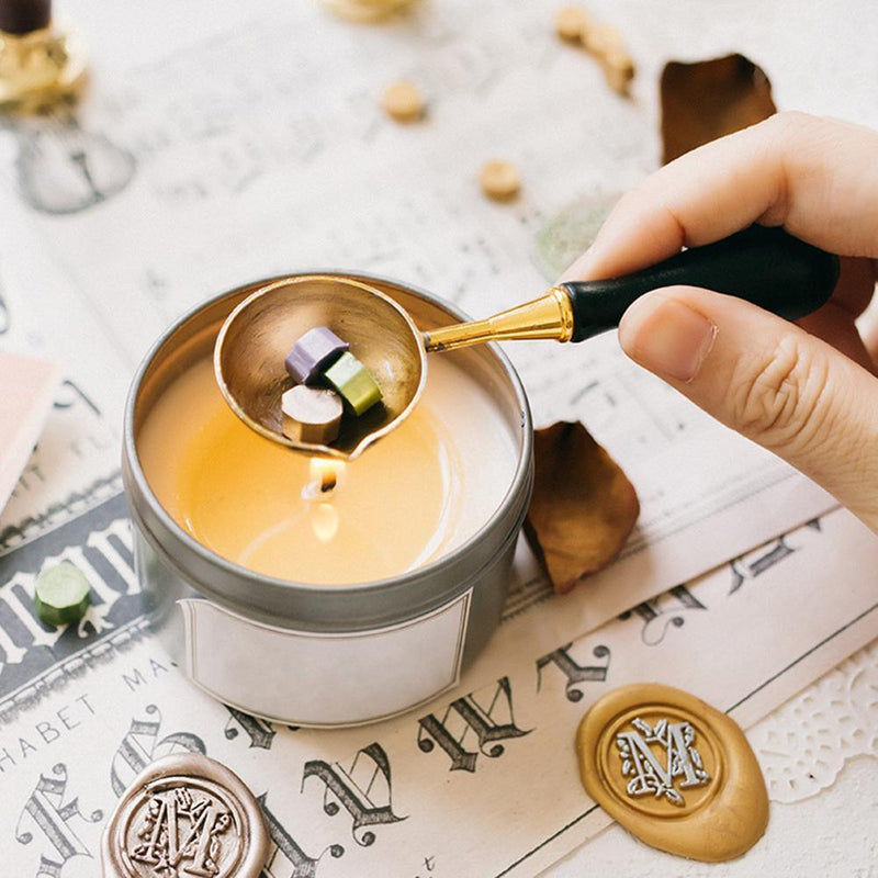 Wood Handle Sealing Wax Spoon Wax Bead Tablet Melting Spoons Craft (Black)