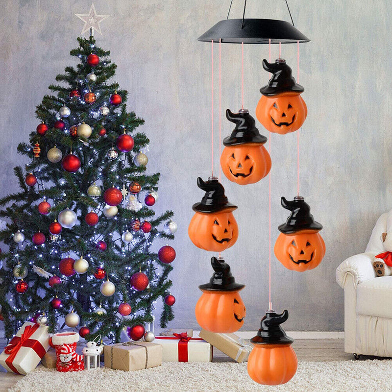 Solar Color-Changing Halloween Lamp Party Wind Chime Hook Lantern (Pumpkin)