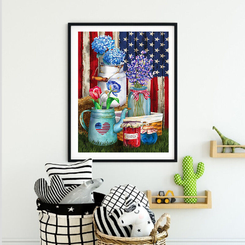 5D Diamond Painting Kit DIY flag and flowers Full Round Drill Mosaic Picture