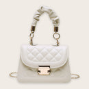 Women Pleated Tote Shoulder Bag Lattice Pattern PU Chain Lady Crossbody Handbag