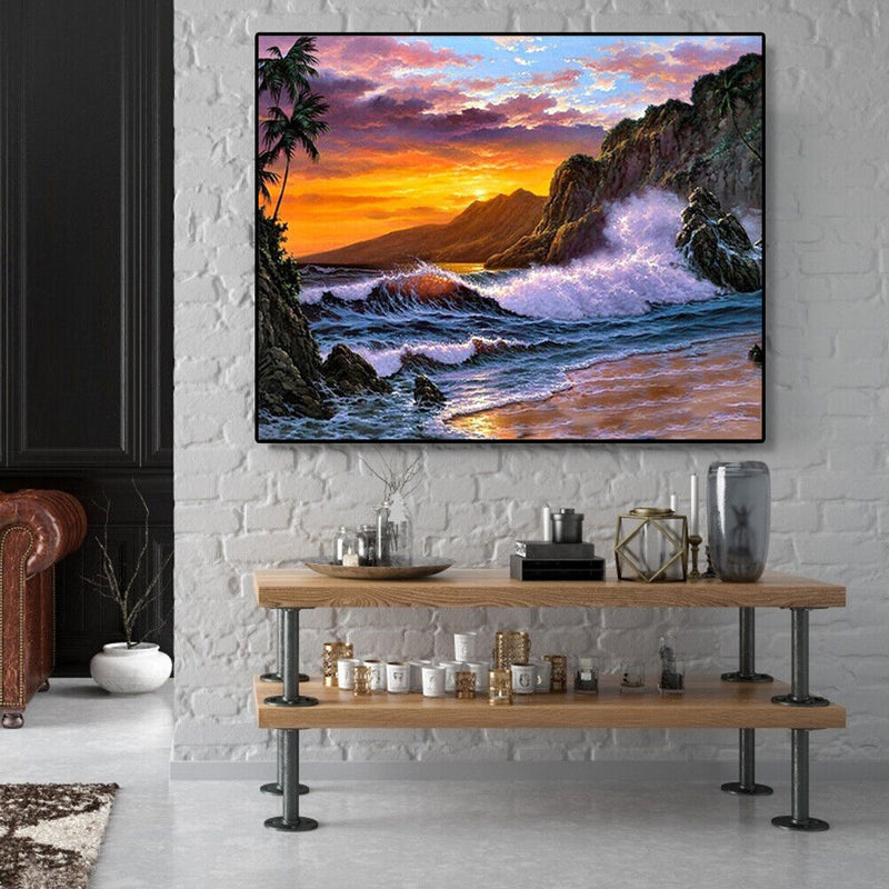 Painting By Numbers DIY Seaside Sunset Canvas Oil Art Picture for Home Decor Kit