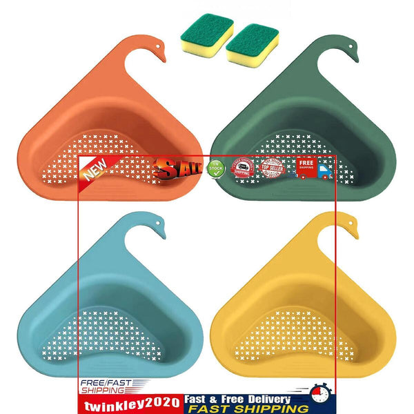 Sink Strainer Colander Drain Basket 4 Sink Drying Shelf Rack & 2 Sponges Newly