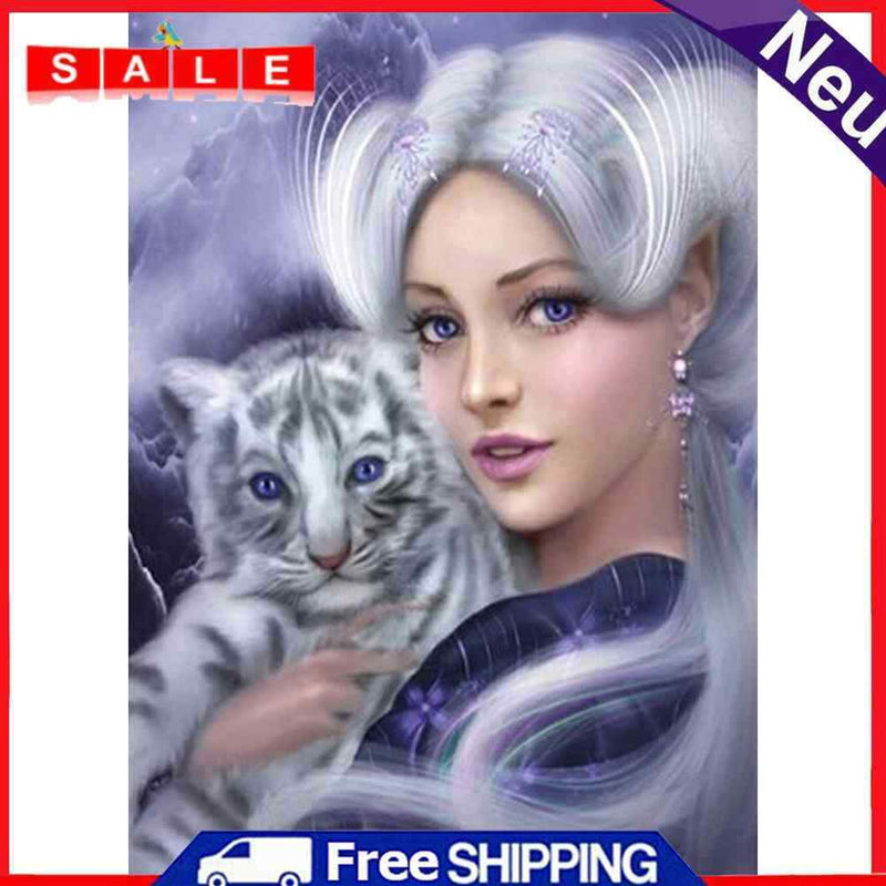 Beauty Tiger 5D DIY Full Round Drill Diamond Painting Mosaic Beadwork Home Decor