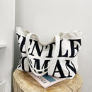 Letter Printed Women Canvas Handbags Tote Large Girls Shoulder Bag (White)