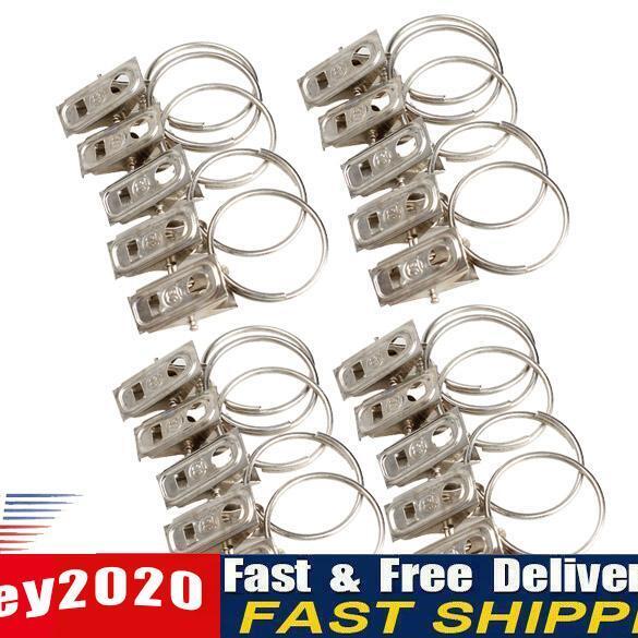 20pcs Stainless Steel Window Shower Curtain Rod Clips Rings Drapery Clips  Newly