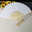White Hand Held Fan Folding Bamboo Paper Wooden Wedding Party Decor Events V4I1