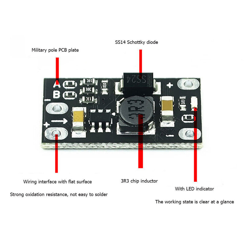 LED Indicator 3.7V to 12V Mini DC-DC Step Up Board Lithium Battery Boost Module