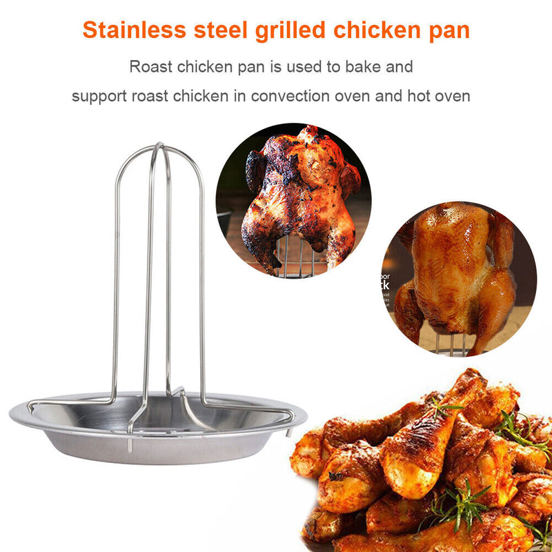 Outdoor BBQ Hot Oven Chicken Holder Fork Rack Stand Grill Holder Camping Cooker