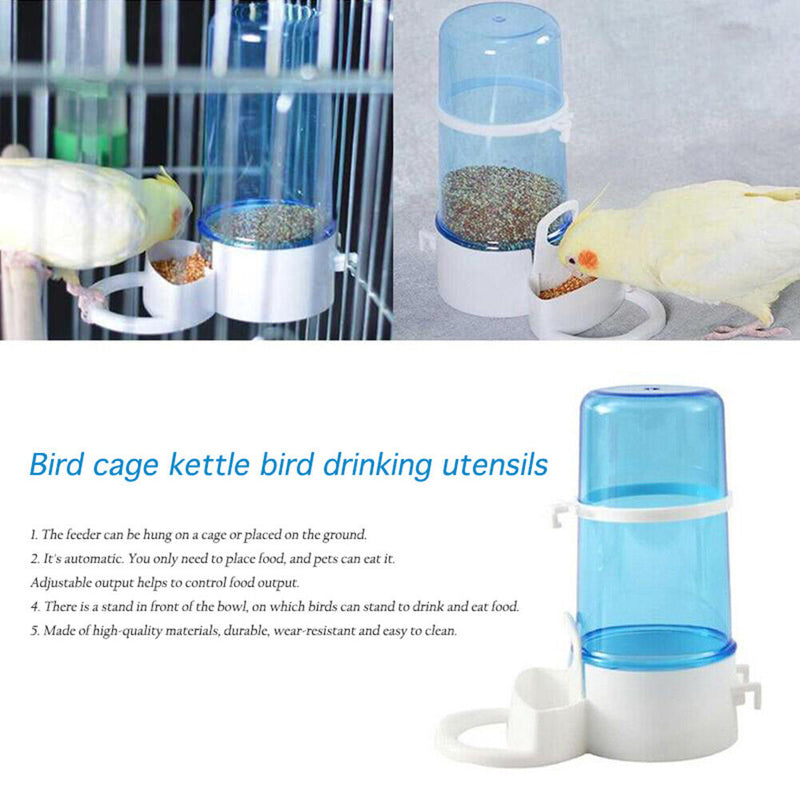 Bird Water Drinker Feeder Automatic Birdcage Dispenser (Transparent Blue)