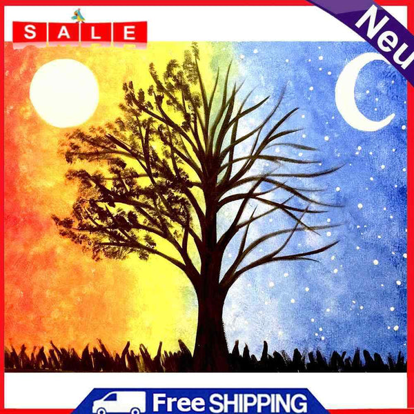 DIY Digital Picture Sun Moon Tree Frameless Oil Painting By Number Handicraft