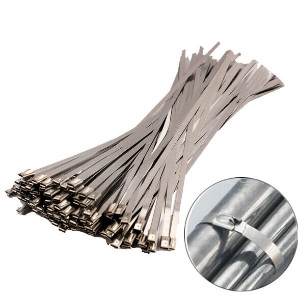 100PCS 4.6x300mm Stainless Steel Exhaust Wrap Coated Locking Cable Zip Ties