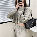 Women Retro Solid Color Nylon Shoulder Handbag Autumn Winter Zipper Designer Bag