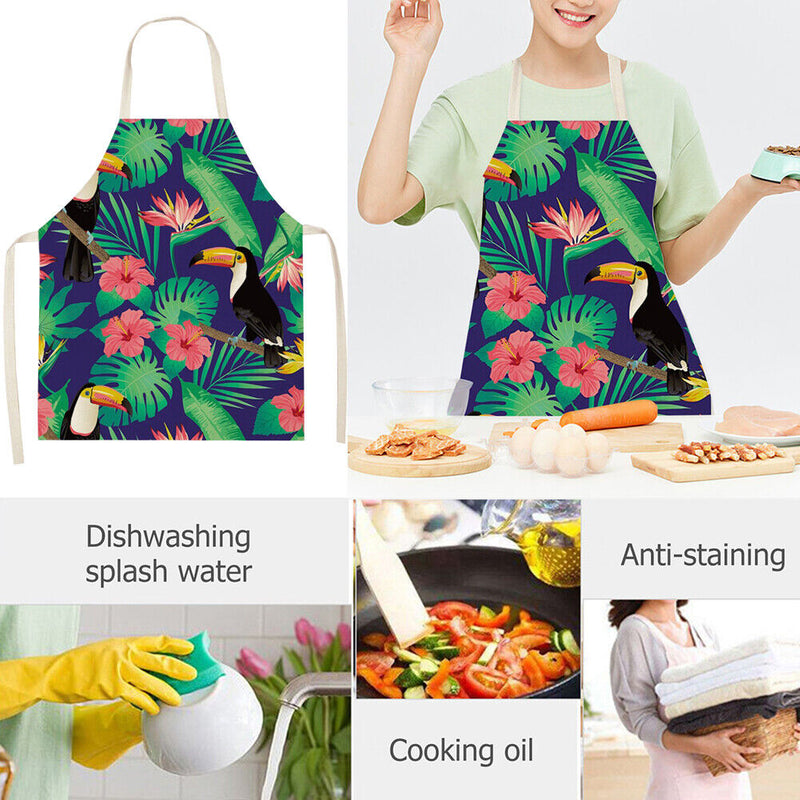 Kitchen Linen Apron Birds Print Home Cooking Baking Bib Chef Cooker Accesso